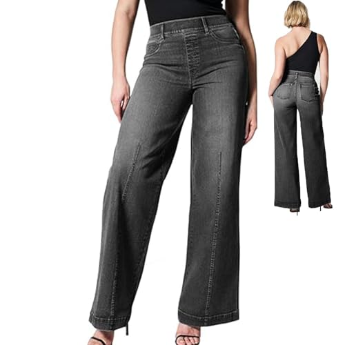 Teksome Baggy Jeans Loose Fit | Weites Bein Dehnbare Jeans mit hoher Taille für Frauen | Aged Look Stilvolle Jeans ohne Reißverschluss für Strand, Urlaub, Zuhause, Arbeit, Party, Dating, Schwa , 58 von Teksome