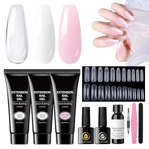 Teksome Gel Nägel Verlängerung Kit | 3 Farben Gellack Kit | Individuell Anpassbarer Builder Set Langlebige Accessoires Einfache Anwendung Für Heimstudio Frauen Anfängerinnen von Teksome