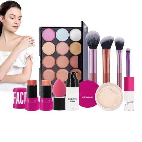 Teksome Gesichts -Make -up -Set, Gesichts -Make -up -Sets für Frauen | Lidschatten Palette Gesichtsprimerbürsten,Make-up-Set, Rouge Stick Lose Pulver langlebig für Frauen, Mädchen, Teenager von Teksome