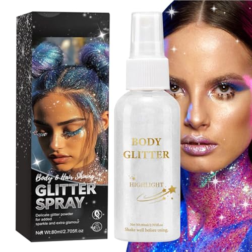 Teksome Glitzer Körperspray,Schimmer Haarspray Trockenpuder Make-up - Highlighter Glow Puder Halloween Prom Accessoires Für Damen Herren Gesicht Haut Kleidung Bühne Konzert von Teksome