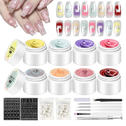 Teksome Pat Gel Nagellack | Verlauf Zeichen Gel,8 Farben Nagellack Zubehör Set Nageldesign Kunst Palette Werkzeuge Für Frauen Maniküre von Teksome