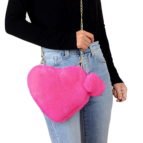 Teksome Rosa Herztasche - Umhängetasche aus Plüsch in Herzform | Bequeme Umhängetaschen mit großem Fassungsvermögen für Damen, Damen, ädchen von Teksome