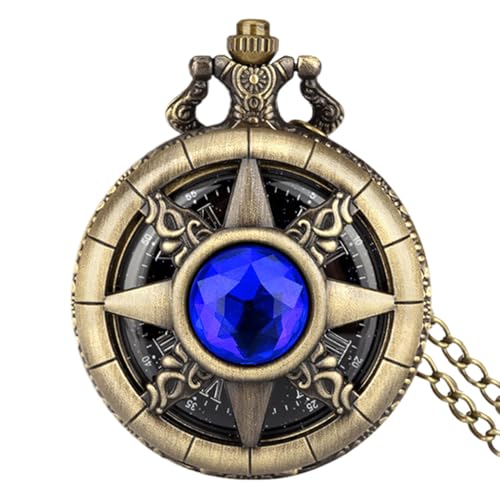Teksome Taschenuhr mit Kette - Edelstein Römische Ziffern Skala Uhr mit Kette Halskette Anhänger Steampunk Kupfer Vintage Taschenuhr für Damen und Herren, P5029, Refer to description, Unisex von Teksome