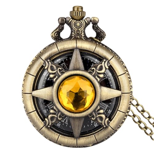 Teksome Taschenuhr mit Kette - Edelstein Römische Ziffern Skala Uhr mit Kette Halskette Anhänger Steampunk Kupfer Vintage Taschenuhr für Damen und Herren, P5031, Refer to description, Unisex von Teksome