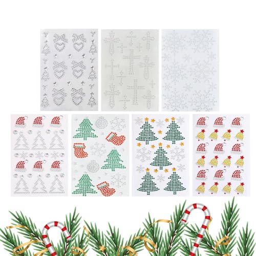 Teksome Weihnachtsschmuck zum Aufkleben im Gesicht, Weihnachtsaufkleber mit Edelsteinen im Gesicht | 7 Blatt glitzernde Festival-Aufkleber,Strass-Aufkleber-Set, Weihnachts-Gesichts-Edelsteine ​​für von Teksome