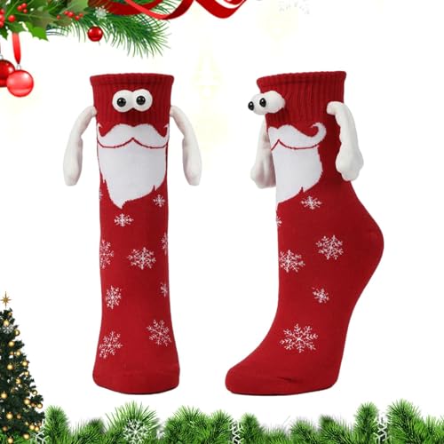 Teksome Weihnachtssocken in der Hand | Lustige Weihnachts-Magnetsocken halten Hände | 3D-Puppen-Weihnachtsmann-förmige Haltehandsocken für Frauen, Männer, Paare, Weihnachten von Teksome