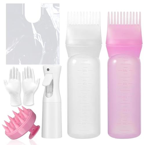 7 Stück Haaröl Applikator, Haaröl Applikator Water Spray Bottle for Hair, Wurzelkamm Applikator Flasche und Haare Massagebürste, Zuverlässiges Haarstyling Werkzeug für Haarfärbemittel Färbung von Tel Charme *