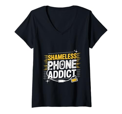 Damen Shameless Phone Addict Nonstop Scroll gen z - T-Shirt mit V-Ausschnitt Damen Shameless Phone Addict Nonstop Scroll gen z - T-Shirt mit V-Ausschnitt von Telefon digitale Routine