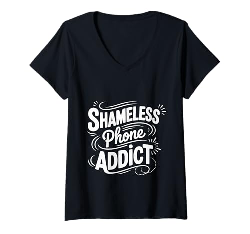 Damen Shameless Phone Addict Nonstop Scroll gen z - T-Shirt mit V-Ausschnitt Damen Shameless Phone Addict Nonstop Scroll gen z - T-Shirt mit V-Ausschnitt von Telefon digitale Routine