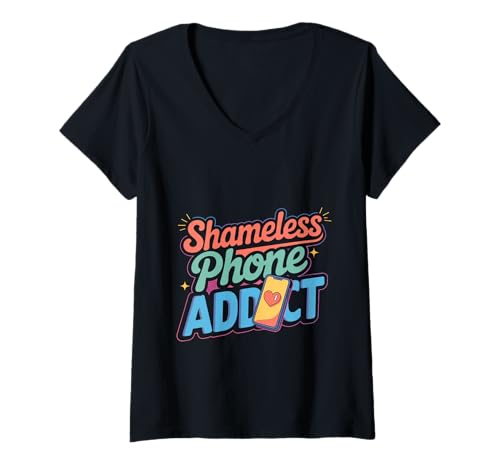 Damen Shameless Phone Addict Nonstop Scroll gen z T-Shirt mit V-Ausschnitt Damen Shameless Phone Addict Nonstop Scroll gen z T-Shirt mit V-Ausschnitt von Telefon digitale Routine
