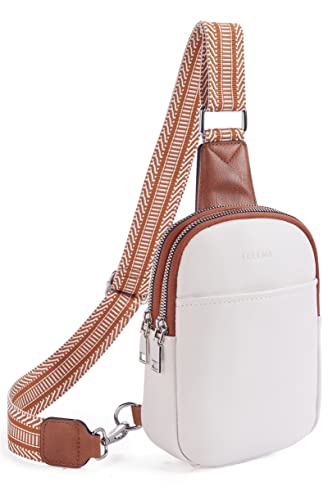 Telena Bauchtasche Damen, Damen Umhängetasche Klein Crossbody Bag PU Leder Sport Schultertasche Stylisch Sling Bag,Beige von Telena