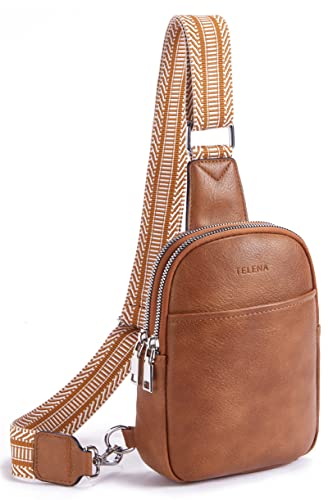 Telena Bauchtasche Damen, Damen Umhängetasche Klein Crossbody Bag PU Leder Sport Schultertasche Stylisch Sling Bag,Braun von Telena