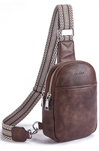 Telena Bauchtasche Damen, Damen Umhängetasche Klein Crossbody Bag PU Leder Sport Schultertasche Stylisch Sling Bag,Kaffee von Telena