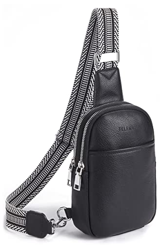 Telena Bauchtasche Damen, Damen Umhängetasche Klein Crossbody Bag PU Leder Sport Schultertasche Stylisch Sling Bag,Schwarz von Telena