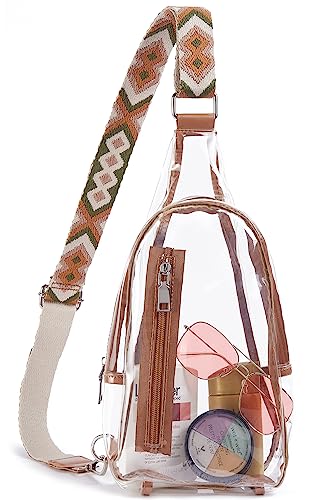 Telena Bauchtasche für Damen & Herren, Durchsichtig Tasche Transparente Crossbody Bag Klein Umhängetasche für Frauen Brusttasche Stylisch Sling Bag,Hellbraun von Telena