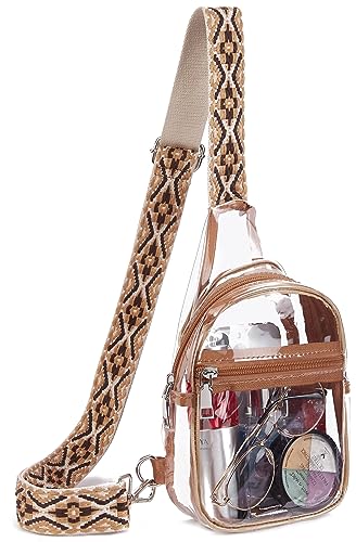 Telena Bauchtasche Damen, Durchsichtig Tasche Transparente Crossbody Umhängetasche für Frauen Brusttasche mit verstellbarem Riemen,Braun von Telena