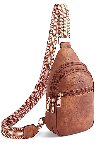 Telena Bauchtasche Damen, Sling Rucksack für Damen Umhängetasche Klein Crossbody Bag Kunstleder Frauen Sling Bag,Bruan von Telena