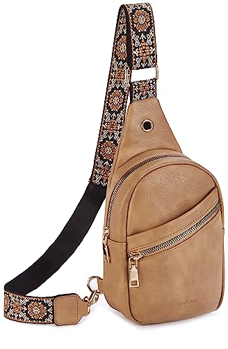 Telena Bauchtasche für Damen & Herren Brusttasche, Crossbody Bag Herren Umhängetasche Kunstleder Sling Bag Klein Schultertasche für Frauen,Hellbraun von Telena