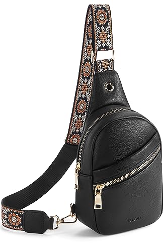 Telena Bauchtasche für Damen & Herren Brusttasche, Crossbody Bag Herren Umhängetasche Kunstleder Sling Bag Klein Schultertasche für Frauen,Schwarz von Telena