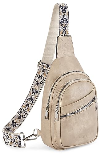 Telena Bauchtasche für Damen & Herren Brusttasche, Crossbody Bag Klein Umhängetasche Kunstleder Sling Bag Schultertasche für Frauen,Hellbraun von Telena