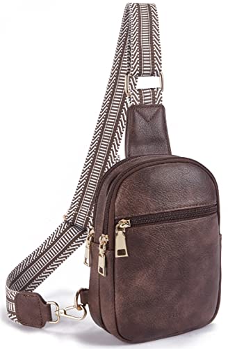 Telena Bauchtasche Damen Brusttasche, Crossbody Bag Kunstleder Umhängetasche Klein Schultertasche für Frauen Sling Bag,Kaffee von Telena