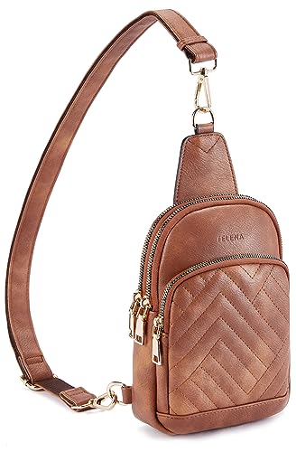 Telena Bauchtasche für Damen & Herren Klein, Crossbody Bag für Herren Sling Bag Klein Umhängetasche PU Leder Schultertasche,Bruan von Telena