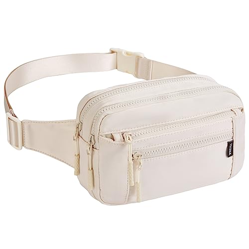 Telena Bauchtasche für Herren und Damen Mode Hüfttaschen Frauen Brustbeutel Klein Umhängetasche Nylon Crossbody Bag mit 4 Reißverschlusstaschen,Beige von Telena