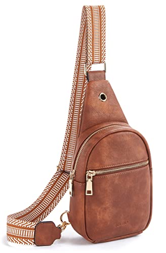 Telena Brusttasche Damen Sling Bag, PU Leder Crossbody Bag Klein Umhängetasche Frauen Schultertaschen für Outdoorsport/Reisen/Einkaufen(Braun) von Telena