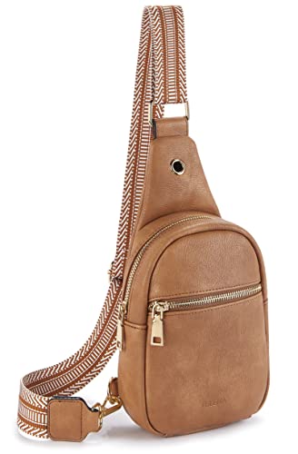 Telena Brusttasche Damen Sling Bag, PU Leder Crossbody Bag Klein Umhängetasche Frauen Schultertaschen für Outdoorsport/Reisen/Einkaufen(Braun) von Telena