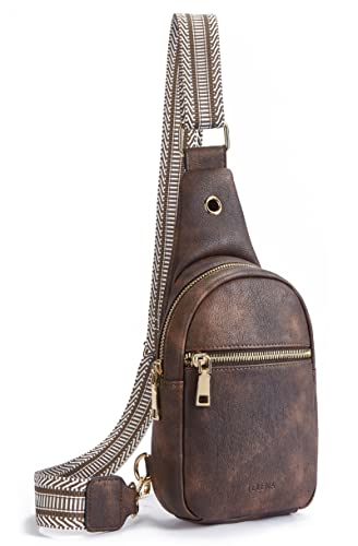 Telena Brusttasche Damen Sling Bag, PU Leder Crossbody Bag Klein Umhängetasche Frauen Schultertaschen für Outdoorsport/Reisen/Einkaufen(Kaffee) von Telena