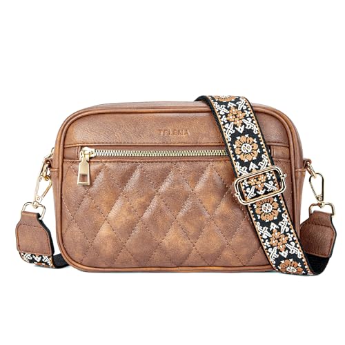 Telena Damen Handy Umhängetasche, Crossbody Bag mit verstellbarem Breiter Gurt, PU Leder Gesteppte Umhängetasche für Damen von Telena