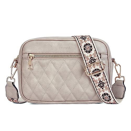 Telena Damen Handy Umhängetasche, Crossbody Bag mit verstellbarem Breiter Gurt, PU Leder Gesteppte Umhängetasche für Damen von Telena