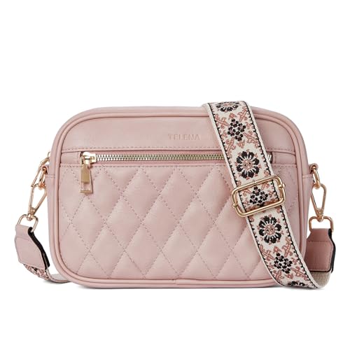 Telena Damen Handy Umhängetasche, Crossbody Bag mit verstellbarem Breiter Gurt, PU Leder Gesteppte Umhängetasche für Damen von Telena