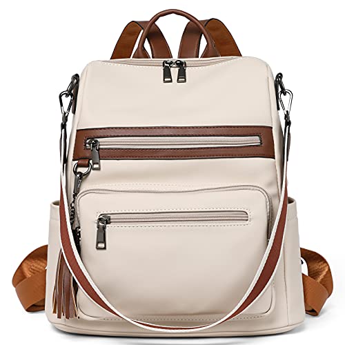 TELENA Damen Rucksack Elegant Lederrucksack Freizeitrucksack Rucksack Handtasche 2 in 1 Casual Beige von Telena