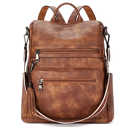 TELENA Damen Rucksack Elegant Lederrucksack Freizeitrucksack Rucksack Handtasche 2 in 1 Casual Braun von Telena