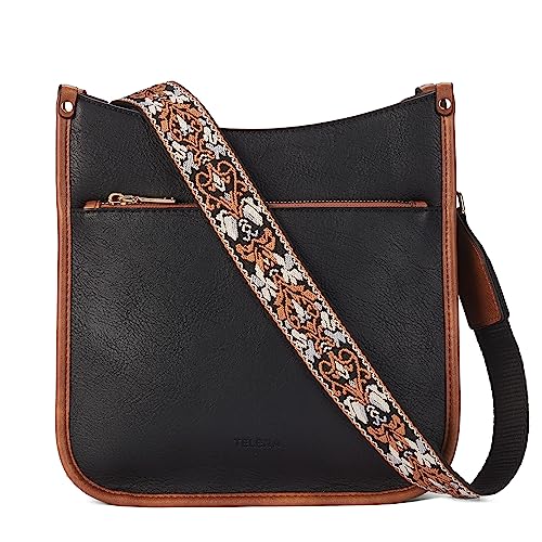 Telena Damen Schultertasche Klein, PU Leder Handtasche Damen Umhängetasche Klein Hobo Bag für Frauen Crossbody Bag mit Abnehmbarer Schultergurt,Schwarz mit Braun von Telena