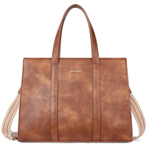 Telena Damen Schultertasche Klein Handtasche Damen Umhängetasche Henkeltasche für Frauen Tote Bag mit verstellbarem Riemen,Braun von Telena