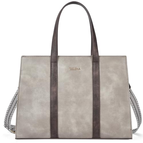 Telena Damen Schultertasche Klein Handtasche Damen Umhängetasche Henkeltasche für Frauen Tote Bag mit verstellbarem Riemen,Grau mit Kaffee von Telena