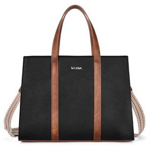 Telena Damen Schultertasche Klein Handtasche Damen Umhängetasche Henkeltasche für Frauen Tote Bag mit verstellbarem Riemen,Schwarz mit Braun von Telena