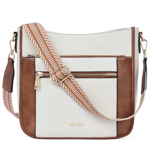 Telena Damen Schultertasche PU Leder Damen Umhängetasche Klein Crossbody Bag für Frauen Handtasche,Beige mit Braun von Telena