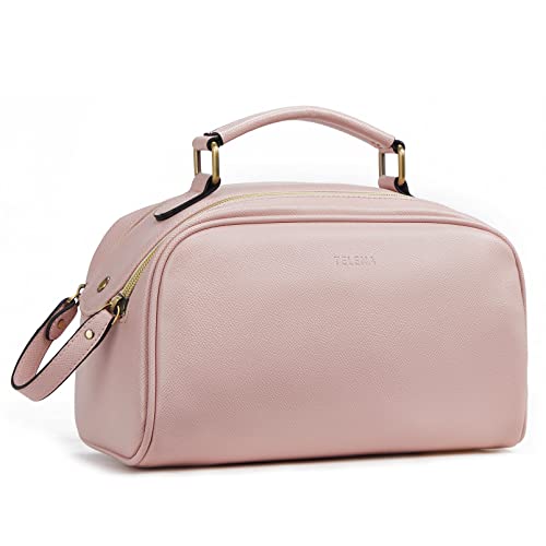 Telena Kulturbeutel für Damen und Herren aus PU-Leder, Kulturtasche zum aufhängen, Reise-Kosmetiktasche Waschtasche Frauen Make-up Taschen Kofferorganizer Bag,Rosa von Telena