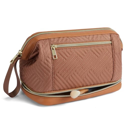 Telena Makeup Bag Tasche Damen, Reise Kosmetiktasche Kulturtasche, Kulturbeutel Damen Kosmetikkoffer für Frauen Waschtasche Schminktasche Makeup Bag Braun von Telena