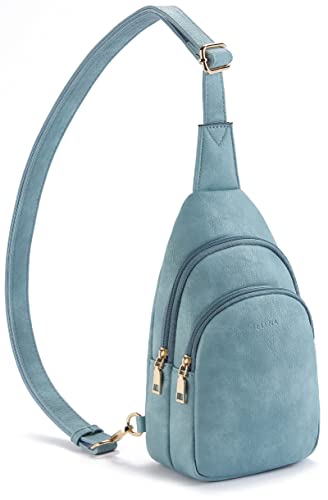 Telena Sling Bag Brusttasche, Crossbody Umhängetasche Damen PU Leder Sport Schultertasche Klein Bauchtasche Stylisch, Hellblau von Telena