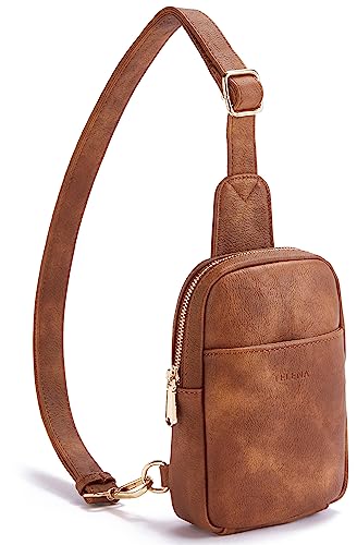 Telena Klein Brusttasche Damen, Sling Bag Damen Umhängetasche Kleiner Crossbody Bag Kunstleder Schultertasche Mini, Braun von Telena