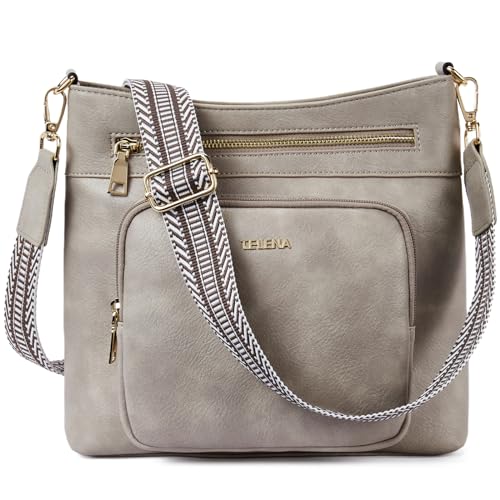 Telena Umhängetasche Damen Klein Handtasche Damen Schultertasche Crossbody Bag mit Breitem Gurt Tasche zum Umhängen Frauen,Grau von Telena