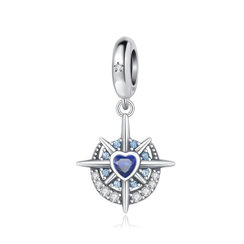Blauer Stern - geformt Mond Anhänger Charm, 925 Sterling Silber Charm Armband Zubehör, kompatibel mit Pandora Armband Halskette von Teleye