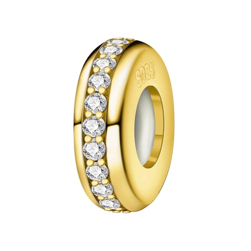 Edelstein-Set Plug Spacer-Electro Gold Charm, Echte 925 Sterling Silber Perlen Charm, Kompatibel mit für Pandora Armband Edelstein-Set Plug Spacer-Electro Gold Charm, Echte 925 Sterling Silber Perlen Charm, Kompatibel mit für Pandora Armband von Teleye