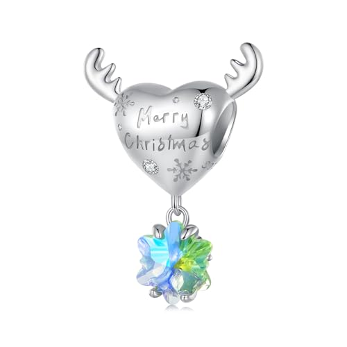 Elch-Schneeflocken-Charm aus 925er-Sterlingsilber, passend für Pandora-Armband-Halskette, SCC2648 von Teleye