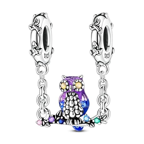Eule im Baum Anhänger Charm, Charme für Armband, Kompatibel mit Pandora Armband Halskette von Teleye