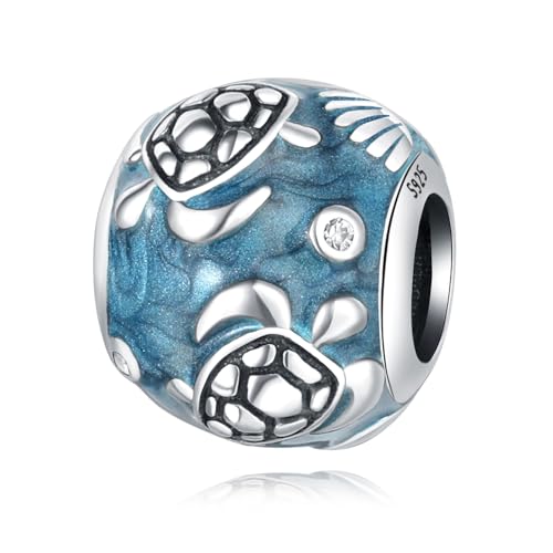 Flash - Sand Schildkröte und Muschel Perlen Charm, 925 Sterling Silber Charm Armband Zubehör, Kompatibel mit Pandora Armband Halskette von Teleye
